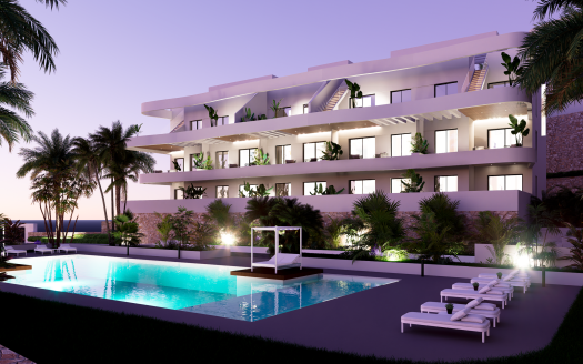 Apartament z tarasem w Finestrat – 2 sypialnie, baseny i strefa sportowa