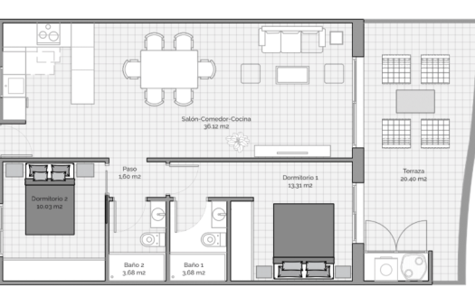 Apartament z tarasem w Finestrat – 2 sypialnie, baseny i strefa sportowa